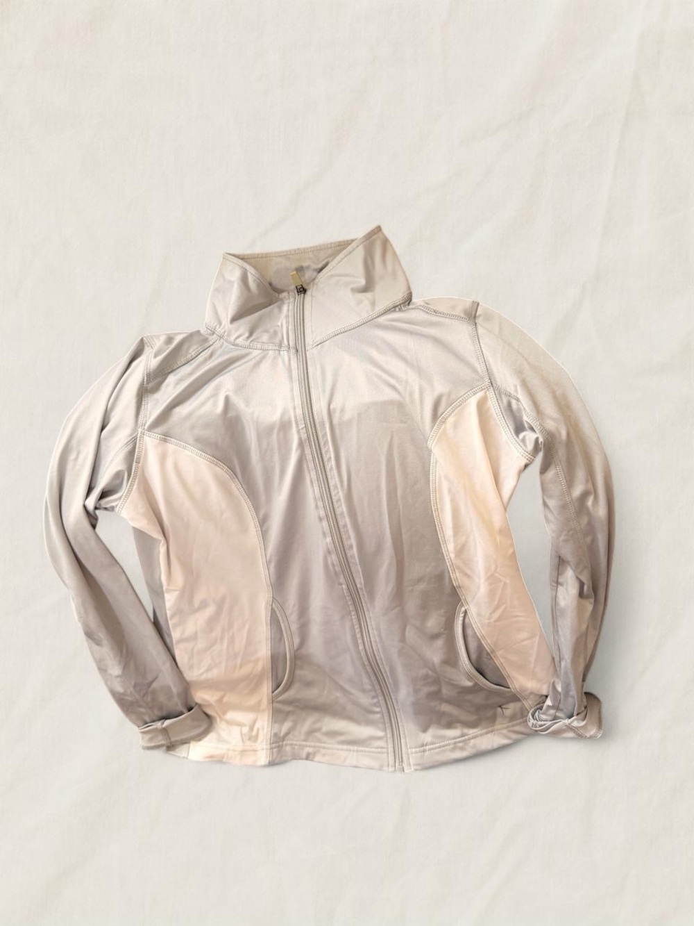 Danskin Now Light Gray and Cream Full-Zip Bomber Jacket